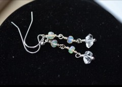 Handmade Herkimer diamond Ethiopian opal sterling silver Earring