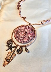 SEALIFE: Genuine Thulite & Pink Opal In Artisan Assemblage Copper Necklace