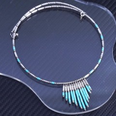 Native American Q.T sterling silver 925 choker collar necklace Turquoise fringe