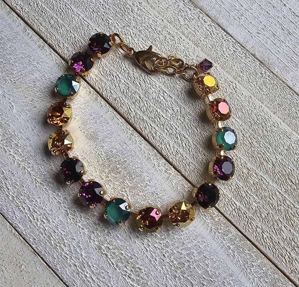 CB107 TheSparkledShell Princess Leia Purple Green Gold 8mm Crystal Bracelet