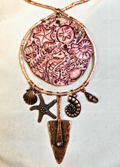 SEALIFE: Genuine Thulite & Pink Opal In Artisan Assemblage Copper Necklace