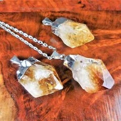Raw Citrine Crystal Point Pendant Silver Plated Necklace Charm Healing Crystals