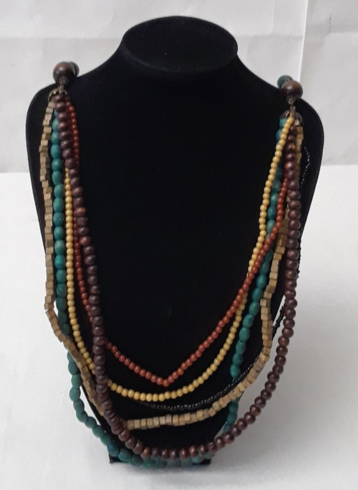 Artisan Crafted 6 Strand Boho Bohemian Earth Color Beaded Necklace 34 in