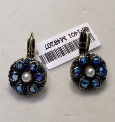 Blue Black AB Crystals Pearl Mariana Mosaic Pierced Earrings E-1401 Jewelry Gold