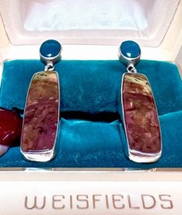 BEAUTIFUL Artisan Sterling Silver Golden Bronze Wood Jasper & Agate Earrings