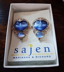 Sajen Blue Fiber Optic & Moonstone Bali Goddess Sterling Silver Clip On Earrings