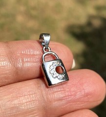 925 Sterling Silver LOCK of Love Pendant with Cz, Small Minimal Jewelry 1.23 gm