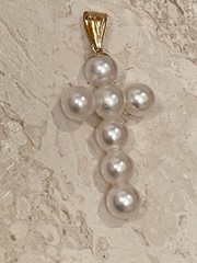 Fine Jewelry Crucifx 18k Solid Yellow Gold Cross Pearl Gold Cross Christian Mom