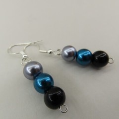 PHILIDELPHIA EAGLES NFL Dangle Earrings Czech Glass Pearls Green Gray Black 2″