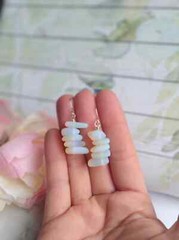 Opal Moonstone Pebble Shaped Frosted Sea Glass Silver Ladies Dangle Earrings