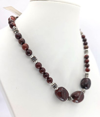Red Jasper Beaded Statement Necklace Silver Tone Toggle Clasp Bib Necklace