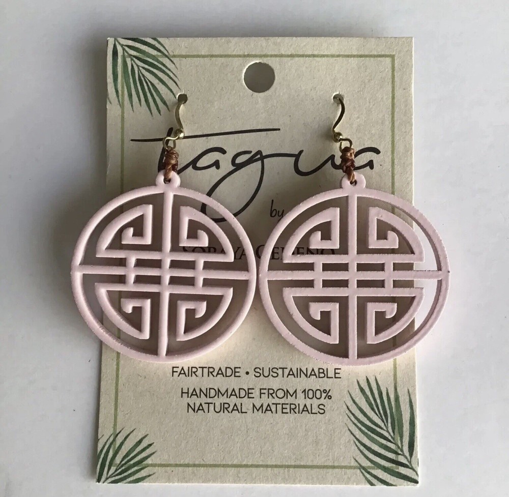 Medallion Earrings NEW Matte Pink Tagua Nut Open Work Asian-Style Lightweight