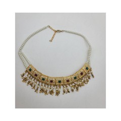 Artisan Choker Necklace Set Gold-Plated Metal, Pearls, & Multi-colored Enamel