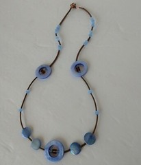 Periwinkle Blue and Brown Necklace , Agate & Shell With Copper Plated Tube Beads