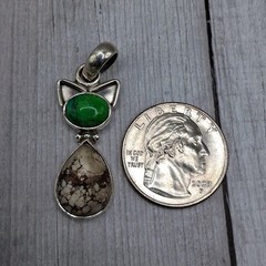 Sterling Silver Cat Pendant Green Mojave Turquoise Wild Horse Southwestern