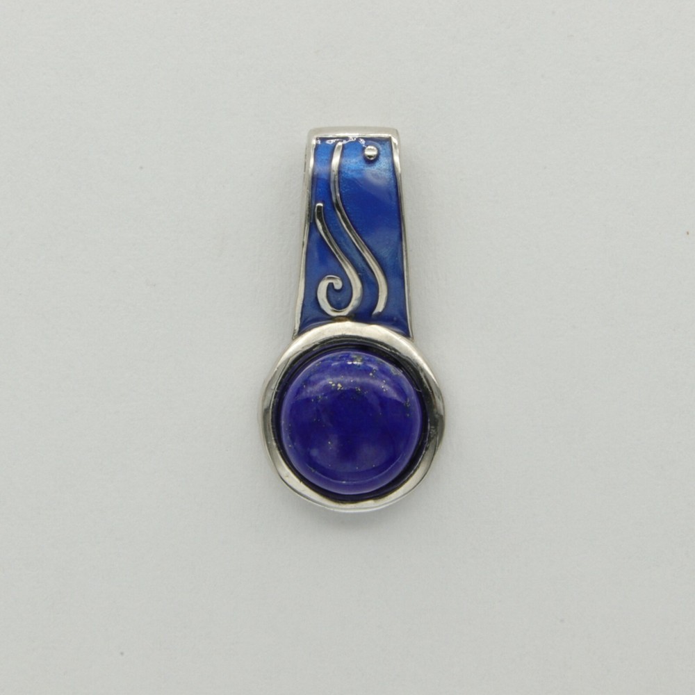 Natural, Genuine Blue Round Circle LAPIS LAZULI Pendant 925 STERLING SILVER #99