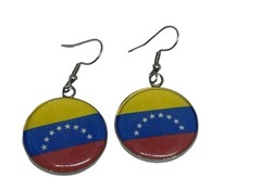 @Venezuela Flag Earrings Stainless Steel Hypoallergenic Round Jewelry Handmad
