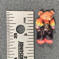 Handmade Teddy Bear Brooch Rainbow Shirt Black Overalls Folk Art 1 Inch Novelty