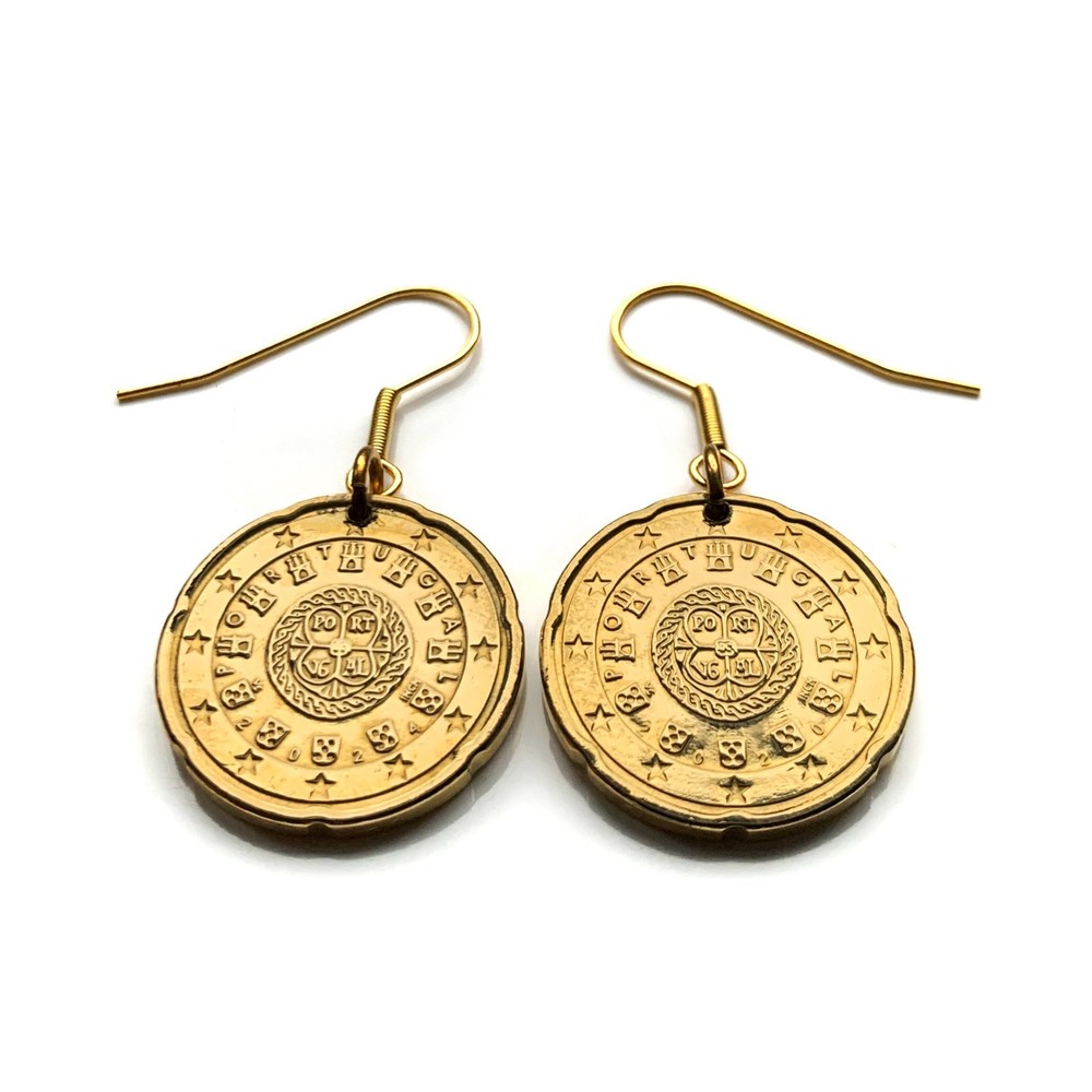 Portugal 20 coin earrings Afonso Henriques 1142 seal Quinas castle Lisbon 000664