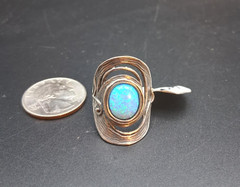 Sterling Silver Didae Israel Fire Blue Opal Stone Wide Ring Size8