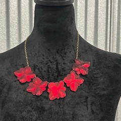 Bold Red Layered Flower Statement Necklace Gold Chain Glam Floral Jewelry