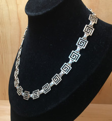 VTG Necklace Sterling Silver 925 Greek Key Link Geometric Choker Necklace 16″