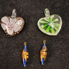 Artisan Lampwork Glass Lot (4 Pcs) | Murano Style Heart Pendants & Stripe Beads