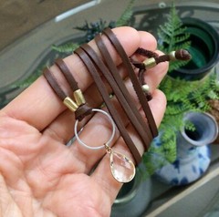 NEW Sundance Charm Oxidized Silver Necklace leather brown cord handmade artisan