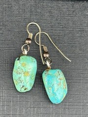 Turquoise Nugget Chunk VTG Boho Southwest Earrings Dangle Hooks Silver Plated