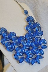 Bright Blue Faceted Plastic Beaded Bib Style Statement Costume Necklace N1A