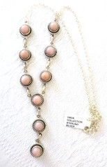 NEW Artisan Pink Opal Lariat Style 18″ Necklace 925 Sterling Silver