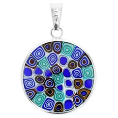 GlassOfVenice Murano Glass Millefiori Pendant in Silver Frame 3/4″
