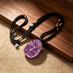 Raw Amethyst Cluster Necklace Purple Crystal Spiritual Protection Amulet Pendant