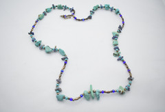 Handmade 26″ Turquoise and Lapis Lazuli Nugget Necklace with Brass and Glass Bea