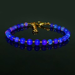 Natural Ethiopian Welo Fire Blue Opal Balls Round Beaded Gemstone Bracelet 7 In