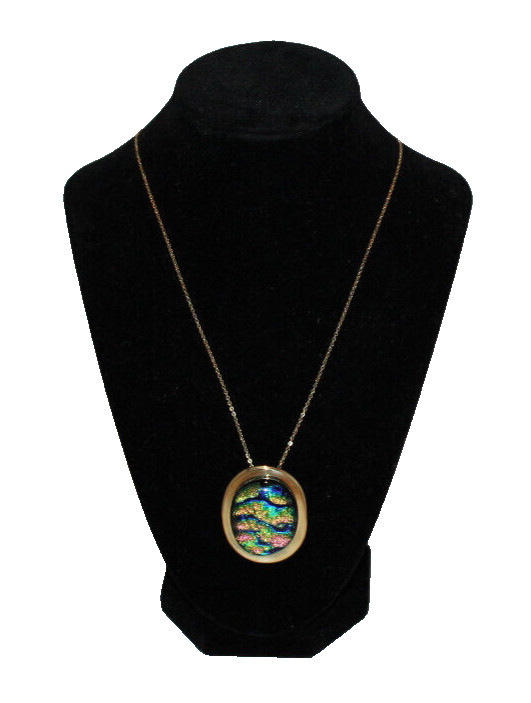 handcrafted solid brass pendant with colorful glass stone on gold tone chain