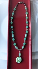Artisan Made Light Mint Green Glass Bead Swirl S Ceramic Pendant 18″ Necklace