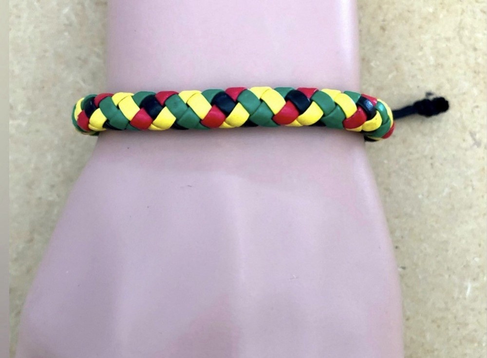 Braided Rasta Cord Bracelet Adjustable Bolo Closure Multicolor Unisex Adults