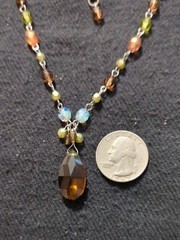 Silver Tone Blue Green Brown Beaded Teardrop Pendant Statement Necklace