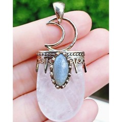 Rock Quartz Labradorite Stone Pendant Energy Reiki Healing Amulet