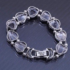 7” Vintage 925 Sterling Silver 925 handmade tennis Bracelet with onyx heart