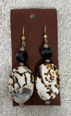 Handcrafted Black Brown & White Stone W/black & Gold Beads Earrings ~2 1/2” New