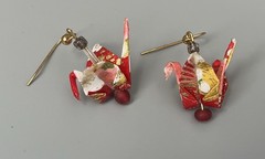 Japanese Traditional Origami Tsuru Bird Crane Design Earrings Red/White/Yellow