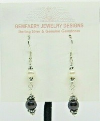 Sterling Silver Victorian GARNET & PEARL Gemstone Earrings #1412…Handmade USA