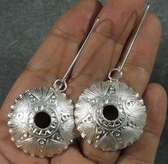 .999 Fine Silver over Copper Domed Ethnic Pattern Earrings Handmade Hill Tribes