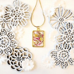 Necklace Real Flower Resin Pendant Nickel Free 14k Gold Plated Chain Gold Foil