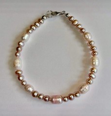 Handmade Pink Freshwater Pearl Bracelet With 925 Sterling Silver Clasp 7.5”