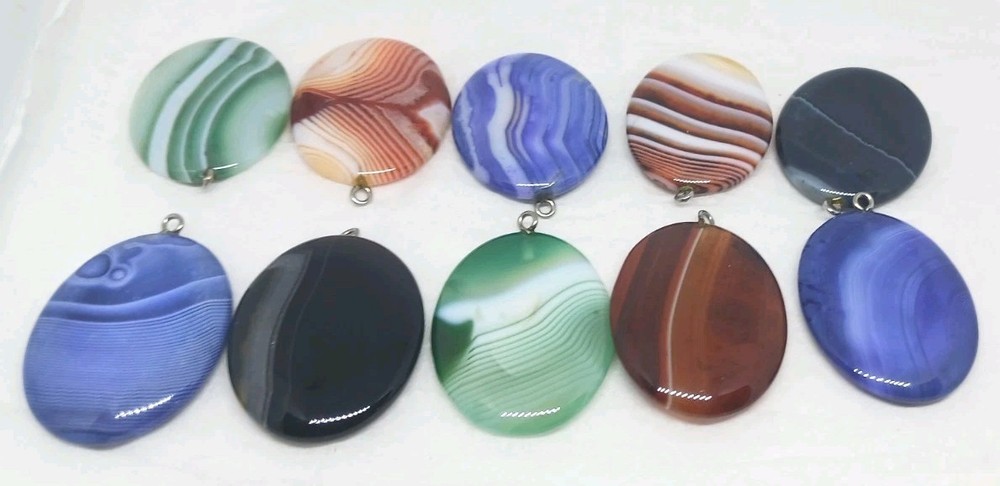 10 Gemstone Pendants Cabochon dyed drilled agate eyelet no bail pendant