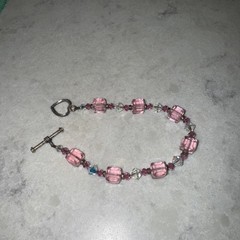 Handmade Pink And White Stone 7.5 inch bracelet.