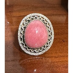 Vintage Sterling Silver Pink Rhodochrosite Ring Size 5 1/2″ Signed C Sterling C